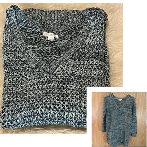 Caslon Blue/ Green V-Neck Sweater Chunky Knit
